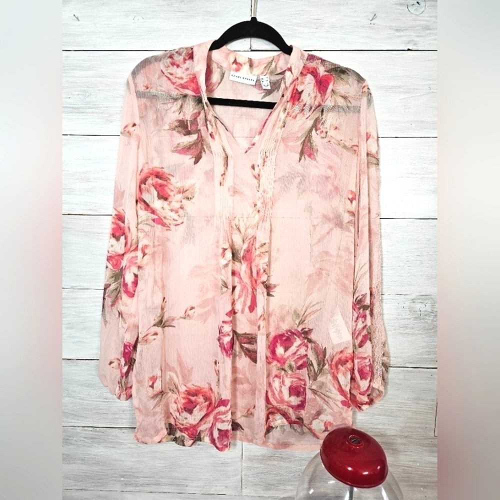 Susan Graver Pink Floral Blouse